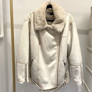 Zara faux suede & shearling moto jacket